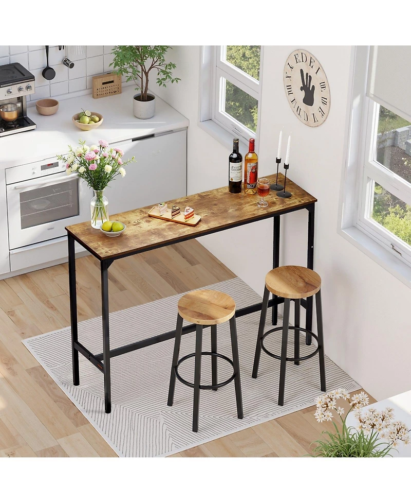 Slickblue 55x15 Inch Rustic Bar Table High Top Counter Desk with Metal Frame