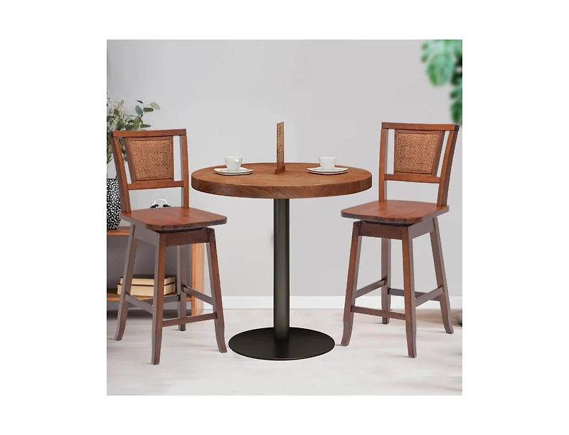 Clihome 2 Pieces 24.5 Inch Bar Stools with Rattan Back and Swivel Seat