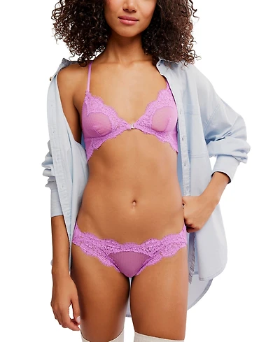 Free People Fiona Front-Close Swiss-Dot Mesh and Eyelash Lace Bralette