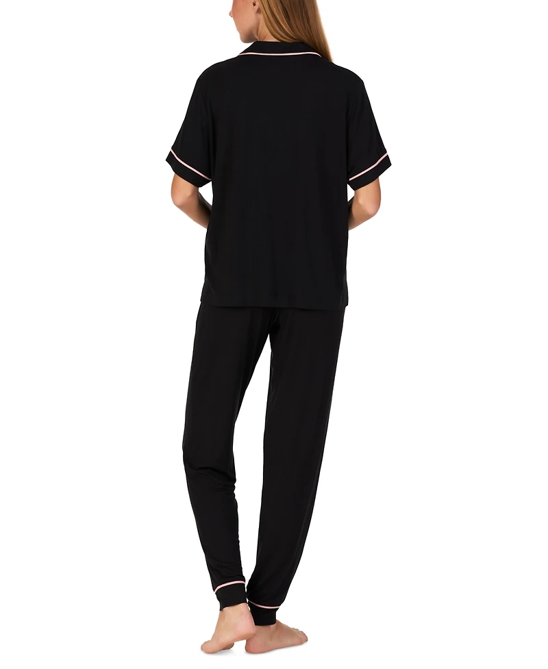Sanctuary Women's Short-Sleeve Notch-Collar Jogger Pajama Set