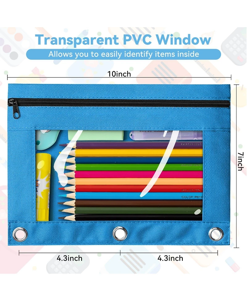 Danrong Pencil Pouch 3 Ring Binder Bulk 36 Pack Zipper Pouches Cloth Holder Window Office School Supplies