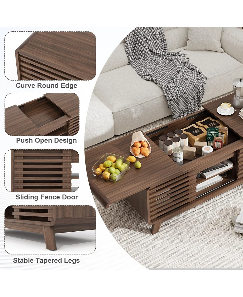 Flynama 47 Inch Mid Century Coffee Table Sliding Top Storage Walnut Finish