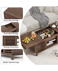 Flynama 47 Inch Mid Century Coffee Table Sliding Top Storage Walnut Finish