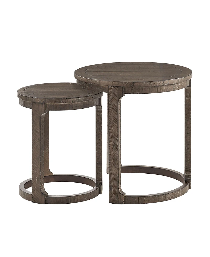 Flynama 2Piece Solid Wood Round Side Table Set Mid Century Nesting Coffee Table