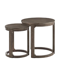 Flynama 2Piece Solid Wood Round Side Table Set Mid Century Nesting Coffee Table
