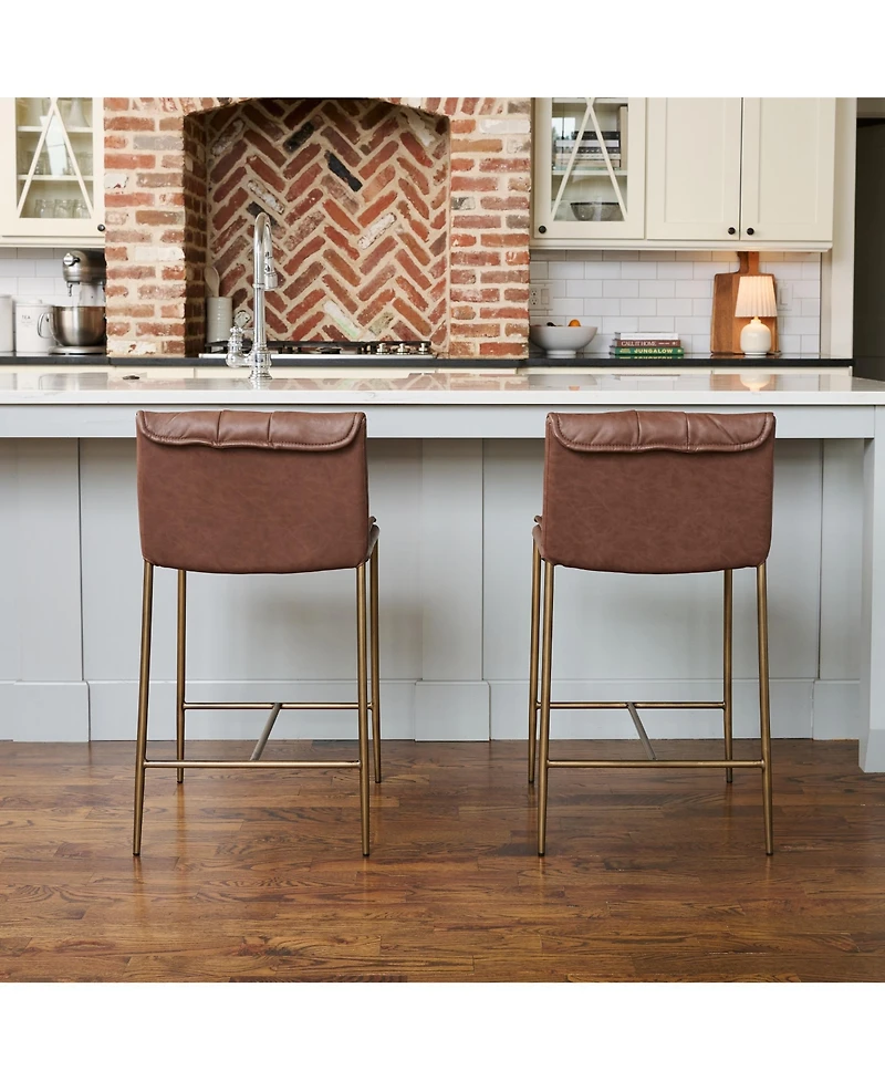 Maven Lane Gerard Channeled Faux Leather Upholstered Counter Stool with Back