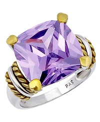 Macy's 19.6 Cttw 14mm Cushion Prong Set Canary Yellow Cubic Zirconia Center Stone with Oxidized Twist/Polish Accents Statement Ring.