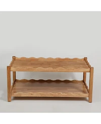 Flynama 2-Tier Rectangular Coffee Table Rubberwood Storage Shelf Modern Living Room Table