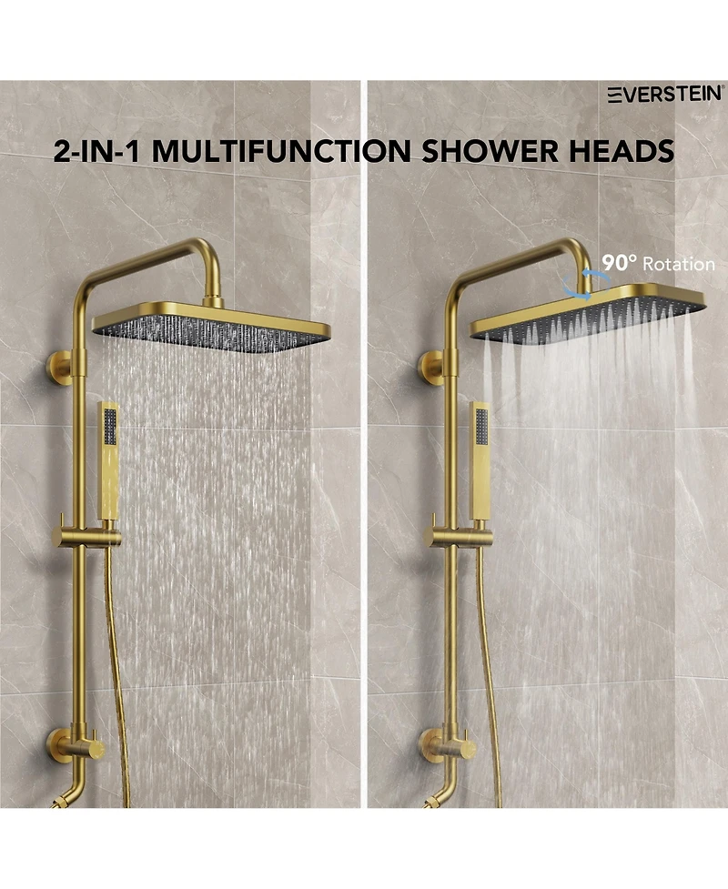 Everstein Pressure-Balanced Shower Faucet System Wall Mount Rainfall Head with Slider Bar Handheld