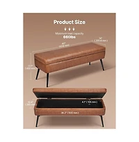 Slickblue Upholstered Leather Storage Bench with Metal Legs for Bedroom Home