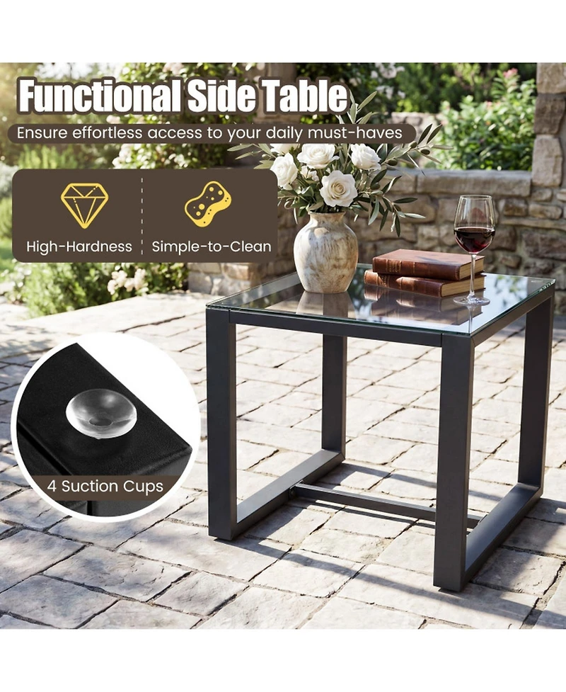 Gouun Patio Conversation Set with 2 Ottomans and Tempered Glass Table