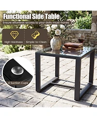 Gouun Patio Conversation Set with 2 Ottomans and Tempered Glass Table