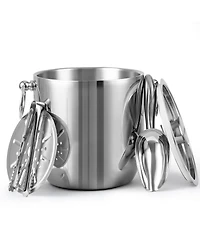 Piscifun 3L Double Wall Stainless Steel Insulated Ice Bucket With Lid Scoop Tongs Strainer For Parties Bars