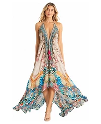 La Moda Clothing Women's Floral Halter Plunge Maxi Dress