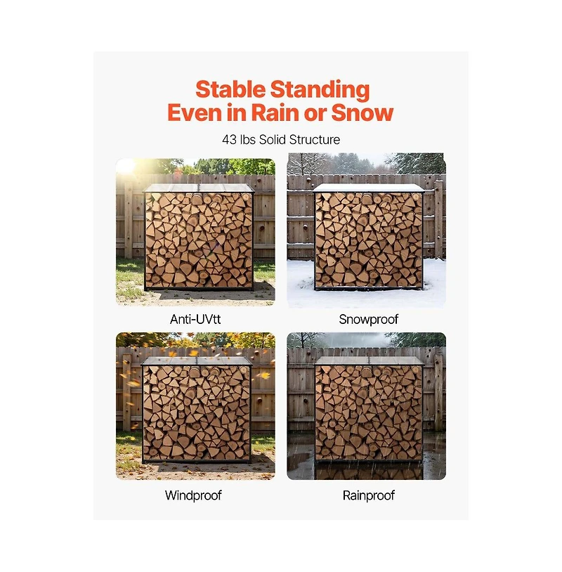 Slickblue 4ft Metal Firewood Rack with Roof for Fireplace Deck Backyard Storage