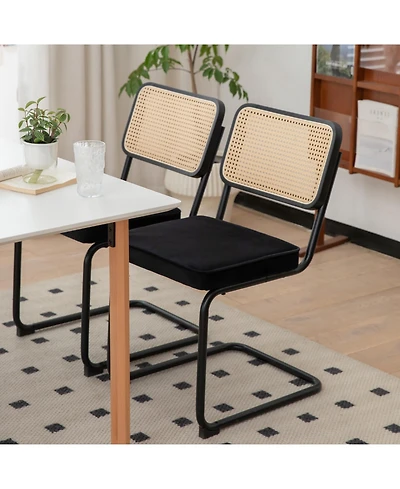 Flynama Set of 2 Velvet Rattan Cantilever Dining Chairs