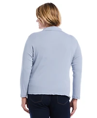 Rafaella Plus Long-Sleeve Point Collar Ruffle-Trim Top