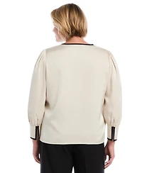Rafaella Plus Satin Split-Neck Long-Sleeve Blouse