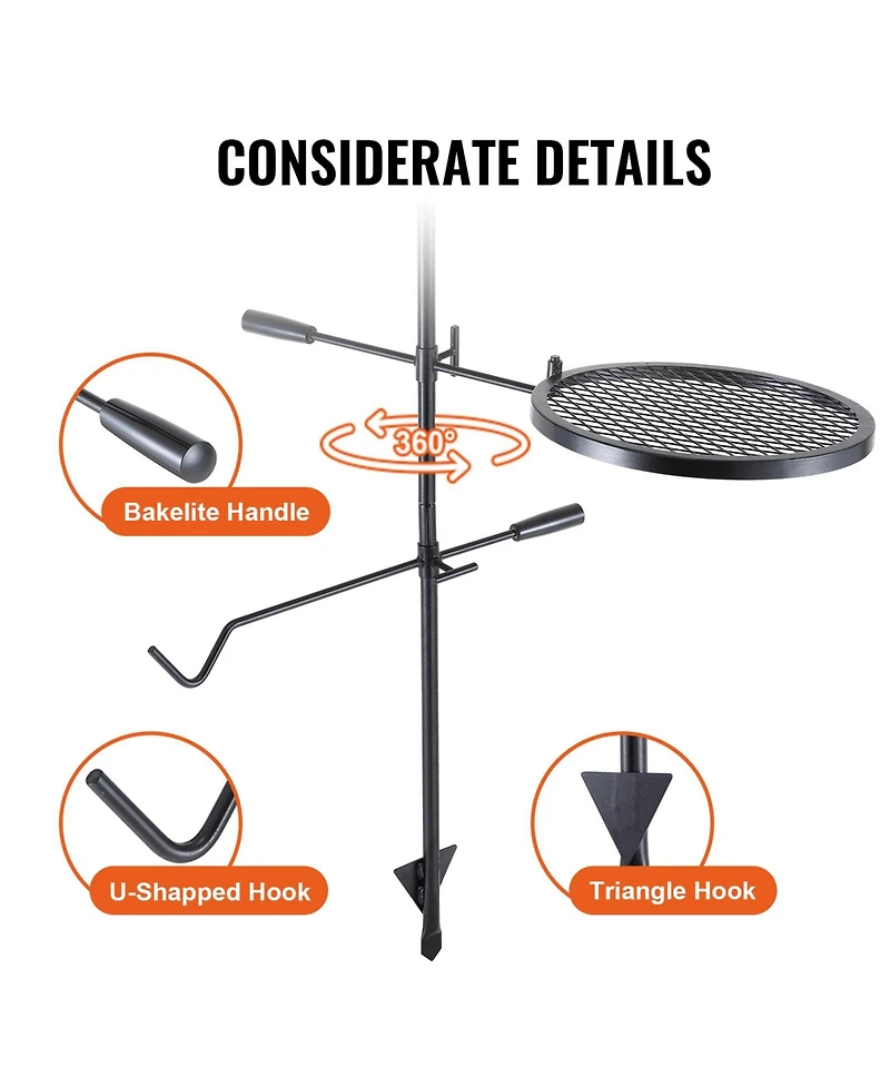 Vevor Swivel Campfire Grill Heavy Duty Steel Open Fire Cooking Grate Adjustable