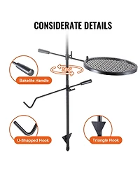 Vevor Swivel Campfire Grill Heavy Duty Steel Open Fire Cooking Grate Adjustable