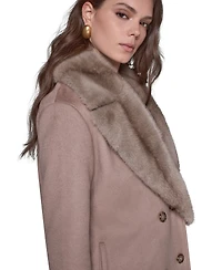Donna Karan New York Women's Wool-Blend Faux-Fur-Collar Coat