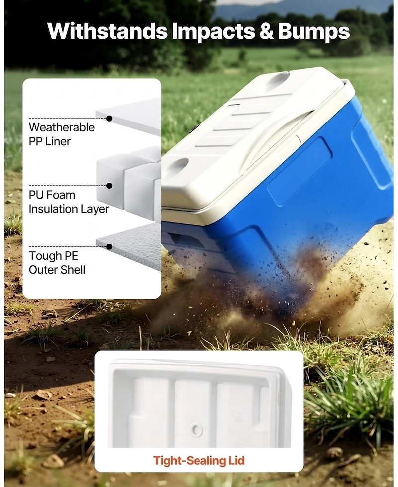 Sugift 21QT Portable Rolling Hard Cooler with Wheels Leak-Resistant 48 Hour Ice Retention for Camping