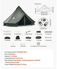 Sugift 4 Seasons 13.12 feet Canvas Bell Tent for Camping with Stove Jack Fits 4 People Detachable Floor