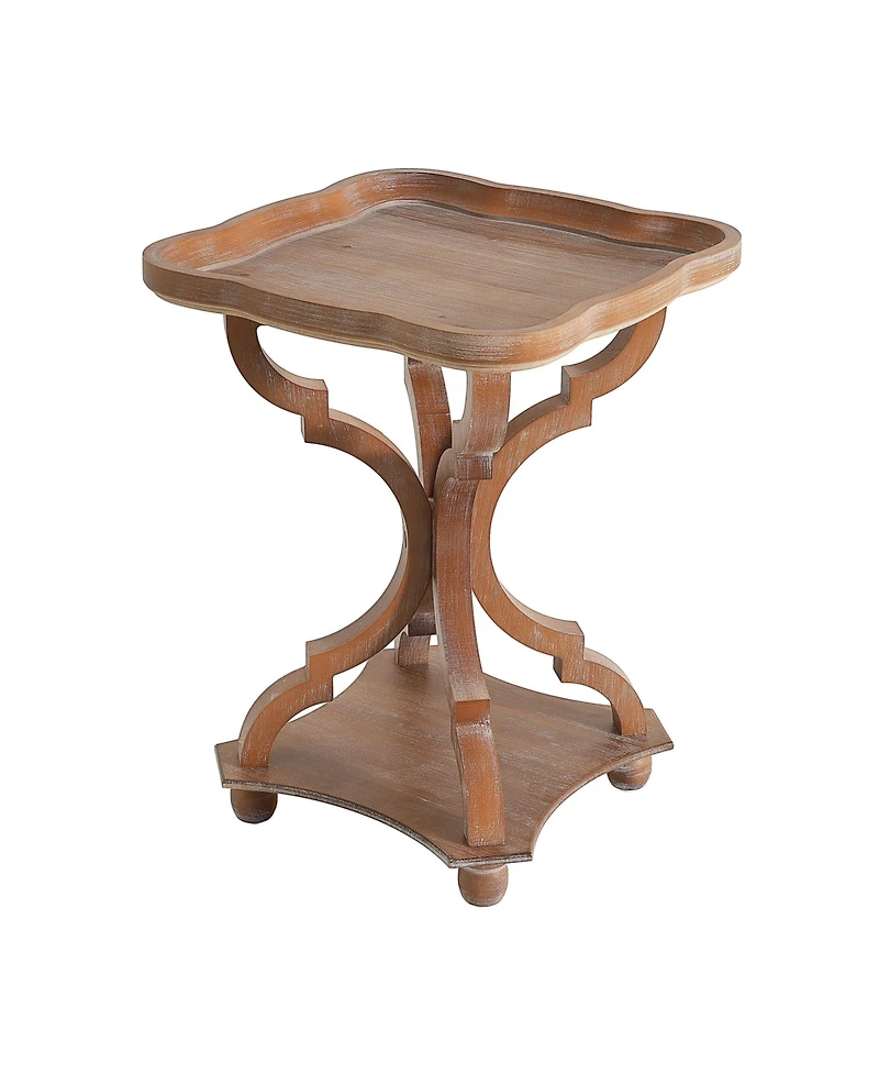 Flynama French Country Square Accent Table, Distressed Faux Wood Hourglass Base End Table, 18.75"W×18.75"D×25"H