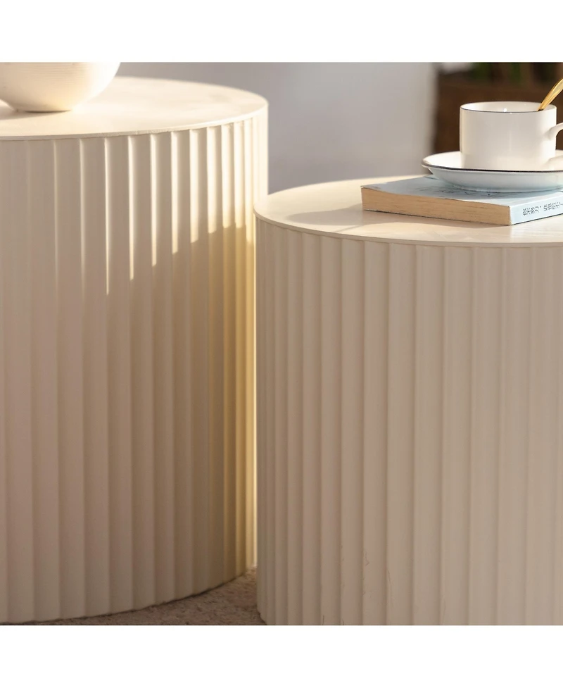Flynama 2-Piece Nesting Drum Coffee Table with Wave Stripes