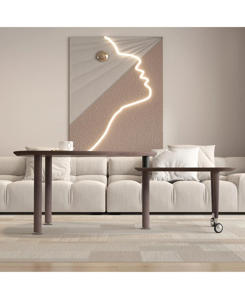 Flynama 360degree(s) Rotatable Coffee Table, Walnut Veneer