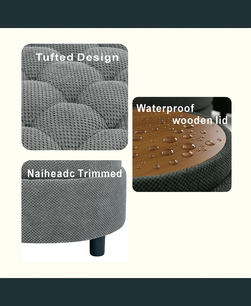 Flynama 25 Inch Round Storage Ottoman