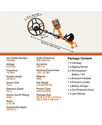 Sugift Waterproof Metal Detector with 12inches Coil Rechargeable 39-50 in Adjustable Lcd 7 Modes IP68