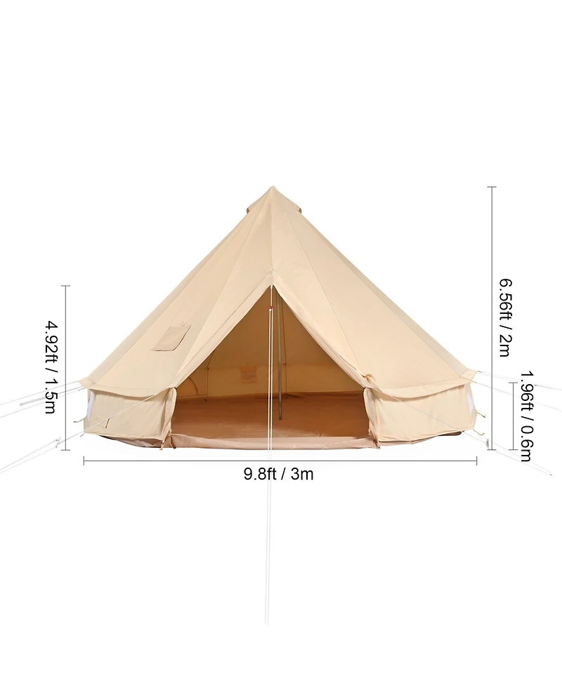 Sugift 4 Seasons 3 m 9.8feet Canvas Bell Tent with Stove Jack Breathable Yurt Tent for 4 People