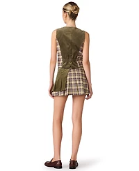 Steve Madden Women's Barret V-Neck Plaid Tailored Vest