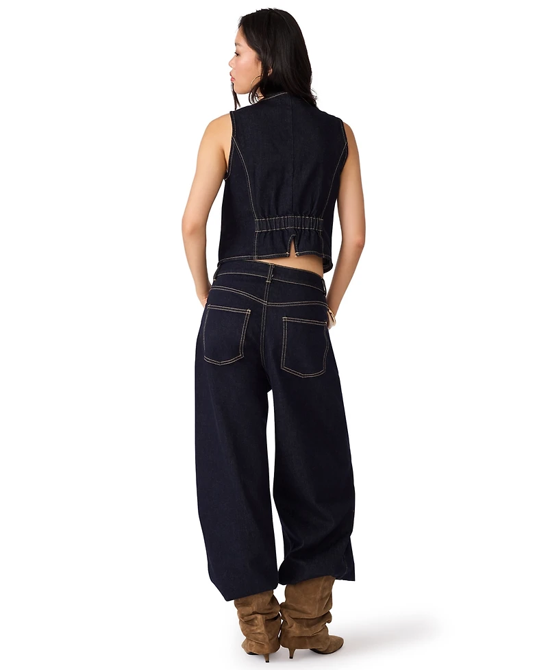 Steve Madden Women's Fontana Denim Cropped Scoop Neck Vest