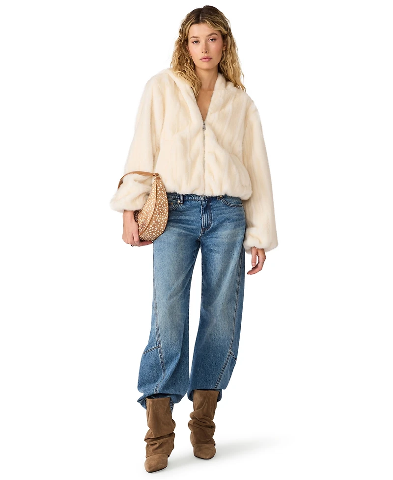 Steve Madden Women's Carmilla Hooded Faux-Fur Cropped Jacket