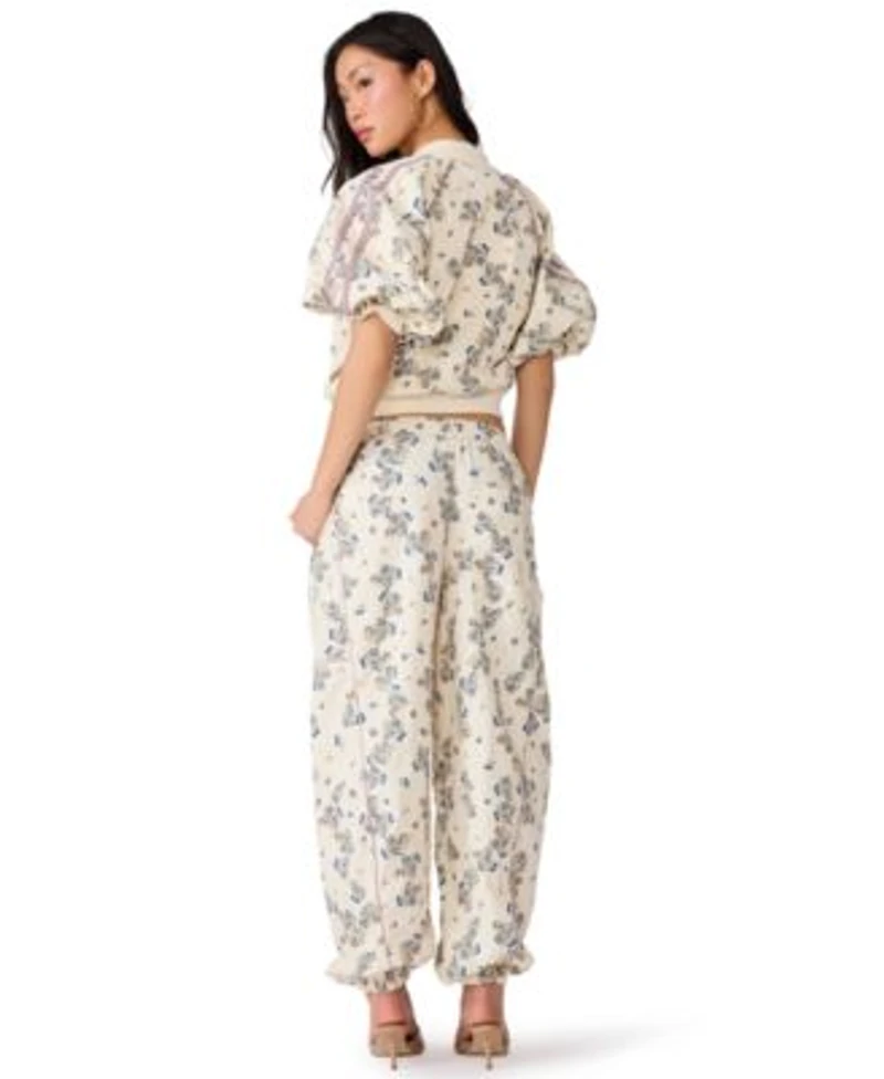 Steve Madden Womens Lyonie Cropped Floral Print Lightweight Jacket Loreli Wide Leg Pull On Low Rise Pants