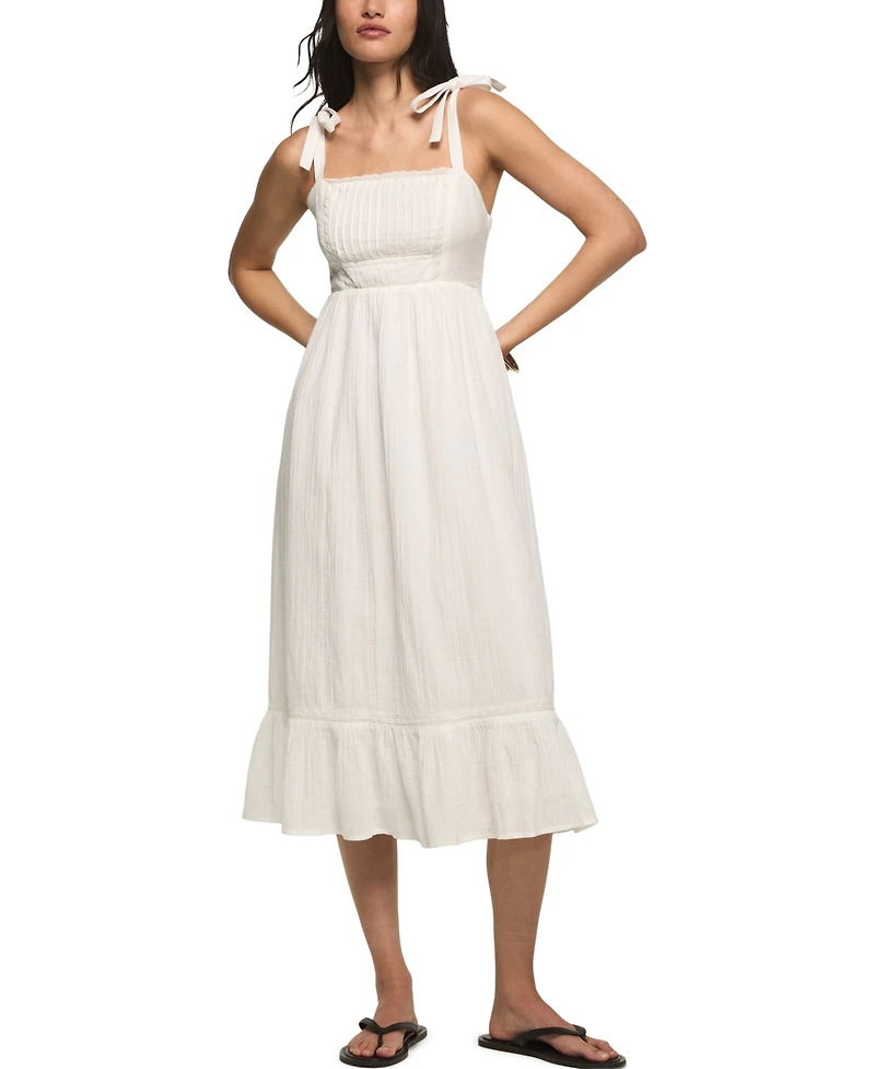 Lucky Brand Women's Classic Lace Trim Square Neck Midi Dress