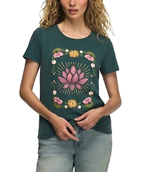 Lucky Brand Women's Floral Frame Lotus Classic Crew T-Shirt
