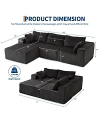 homfan Oversized Modular Sectional, Cloud-Like Comfort L-Shaped- Couch Luxury Corduroy Fabric, Convertible Sofa Bed Living Room