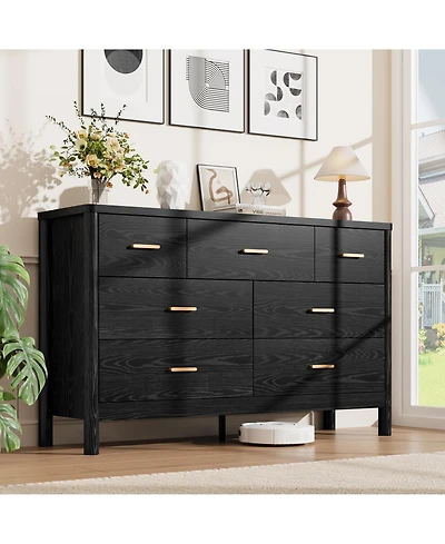 homfan 7 Drawer Dresser, 53.15" Wide Farmhouse Chest with Cylindrical Legs, Quiet Ball-Bearing Slides, Anti-Tip, Storage Organizer for Living Room