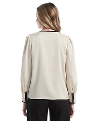 Rafaella Petite Long-Sleeve Split-Neck Satin Blouse