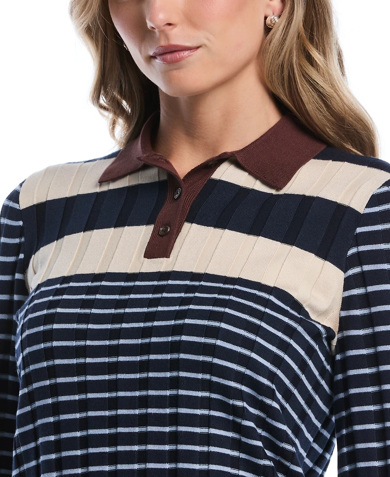 Rafaella Petite Striped Polo 3/4-Sleeve Sweater