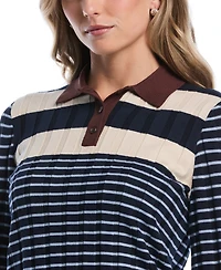 Rafaella Petite Striped Polo 3/4-Sleeve Sweater