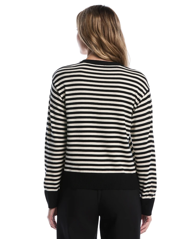 Rafaella Petites Striped Crewneck Long-Sleeve Sweater