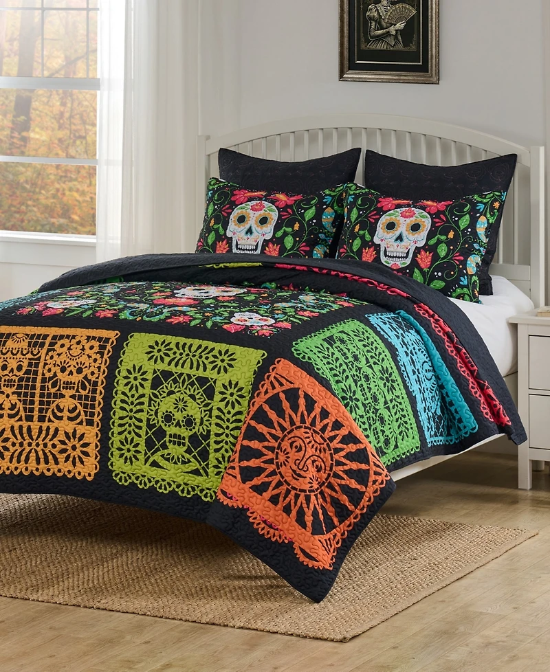 Greenland Home Fashions Day of the Dead Reversible 3-Piece Quilt Set