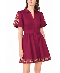 CeCe Women's Embroidered-Pintuck Puff-Sleeve Mini Dress