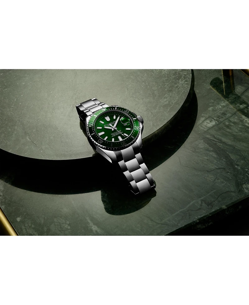 Stuhrling Men's Aquadiver Silver-tone Stainless Steel , Green Dial , 42mm Round Watch