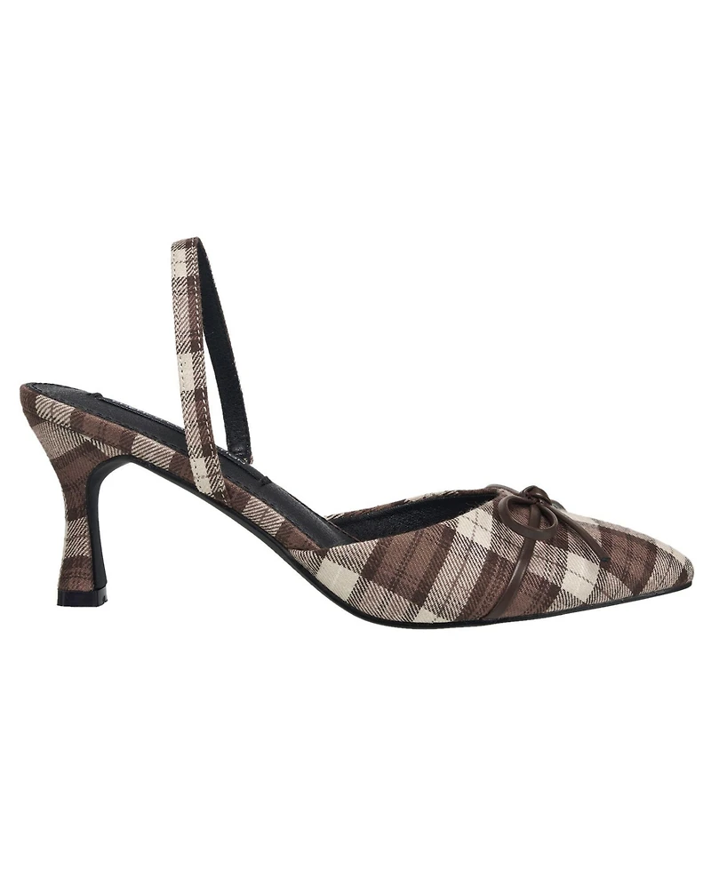 French Connection Women's Bowy Plaid Kitten Heel