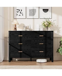 homfan 6 Drawer Dresser, 47.24" Wide Farmhouse Chest with Cylindrical Legs, Metal Handles and Anti-Tip, Freestanding Storage Organizer for Living Room